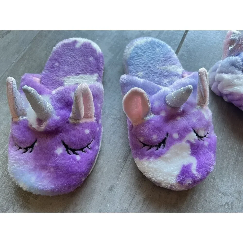 Los Angeles Boutique Tie Dye Unicorn Plush Slippers House Shoes Headband 12-13
